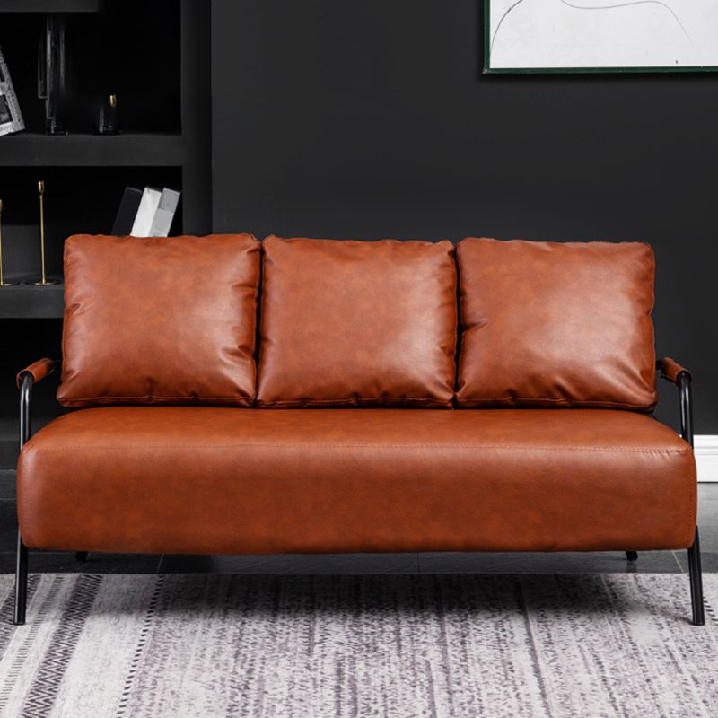 Tuxedo Arm Sofa Three Pillows Settee with Four Balck Legs for Apartment