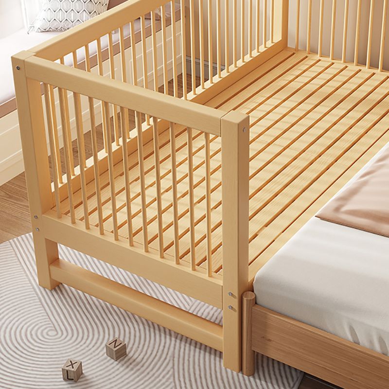 Contemporary Solid Wood Nursery Bed with Guardrail in Natural