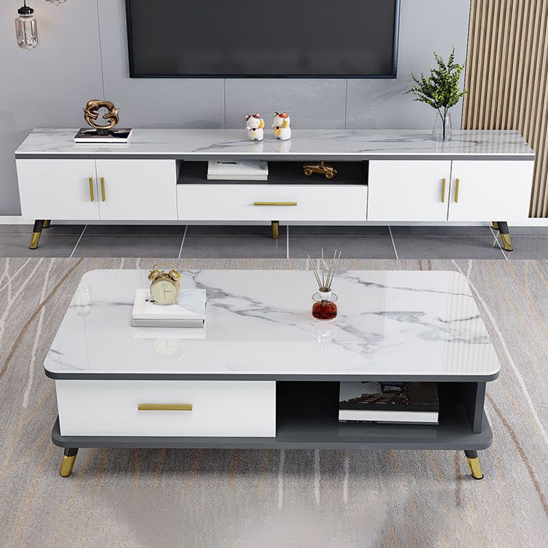 Glass TV Stand Console Open Storage TV Media Stand with Drawer