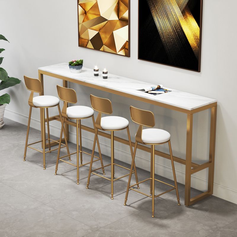 Artificial Marble Top Rectangle Bar Table Luxurious Bistro Table with Trestle Base in Gold