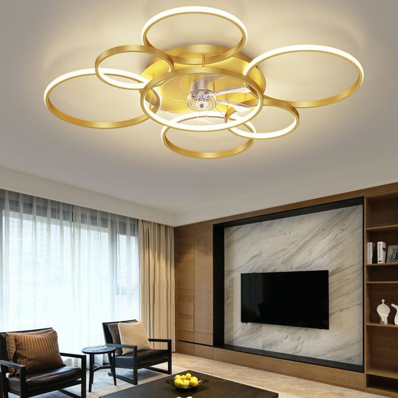 Modern 7-Light Golden/Black Ceiling Fan Lamp LED Ceiling Fan Light for Living Room