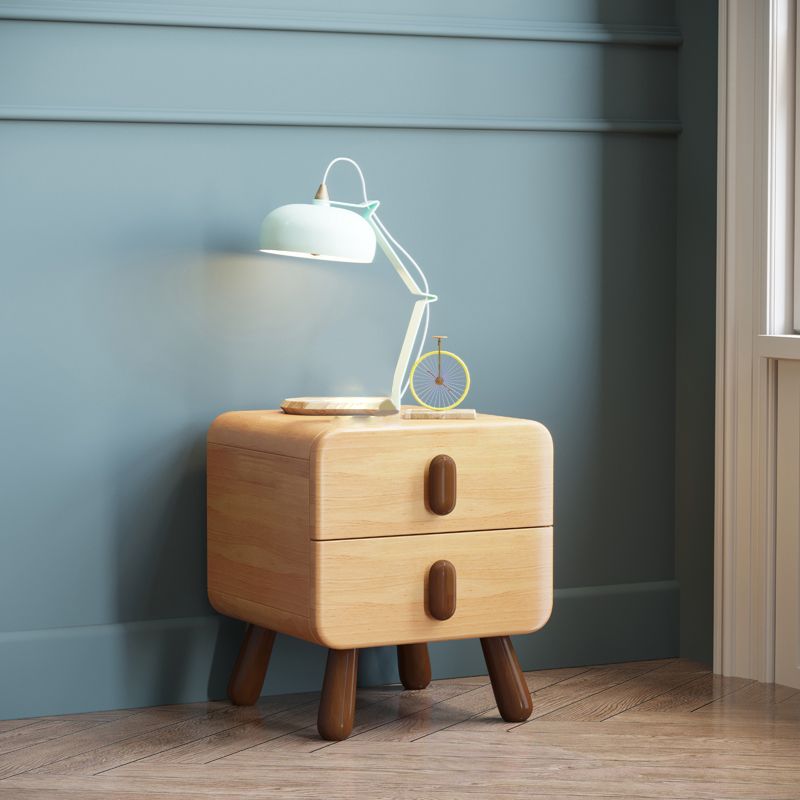 Standard Nightstand in Natural Solid Wood Kids Bedside Table with 2 Drawers