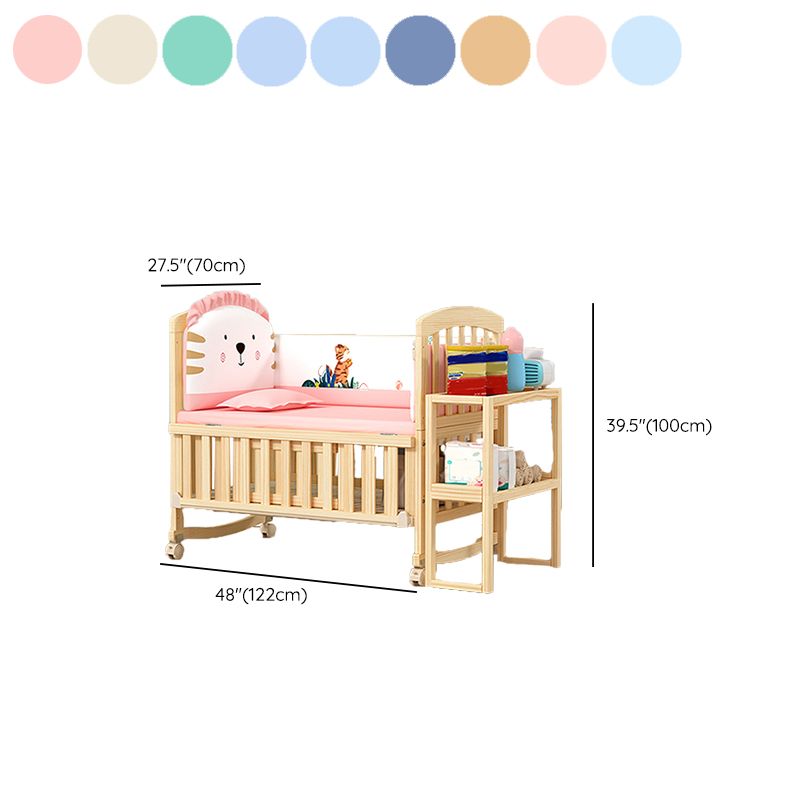 Scandinavian Pine Arched Baby Crib with Casters Wood Nursery Crib with Storage