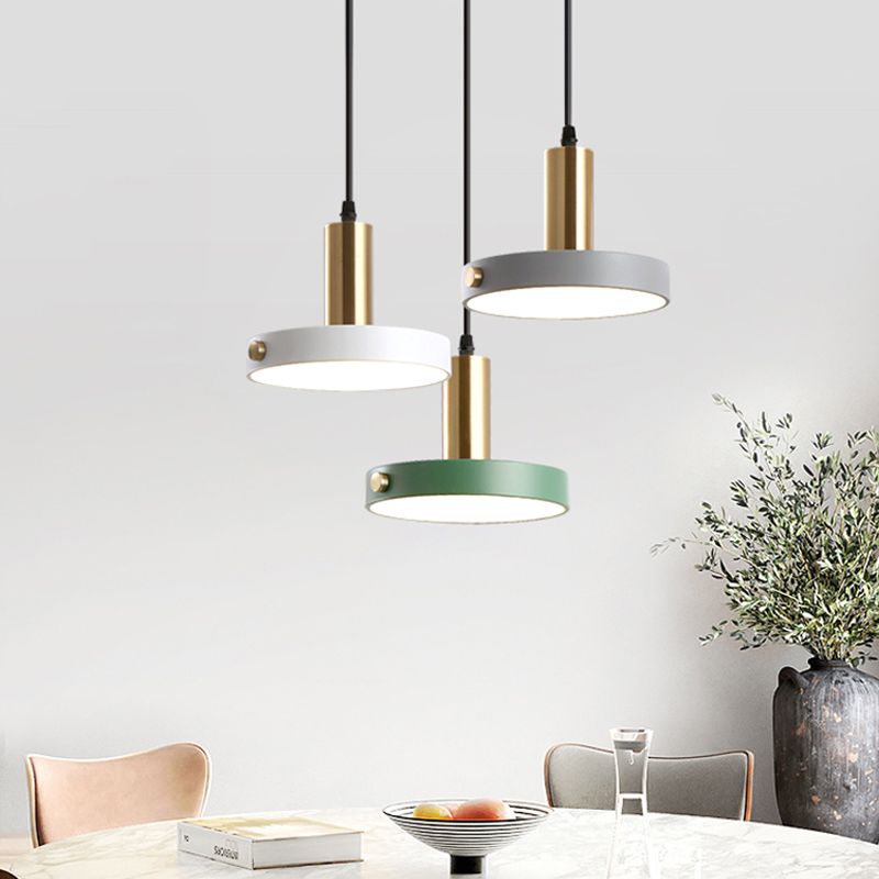 Round/Linear Cluster Circle Pendant Nordic 3 Heads Acrylic White-Grey-Green Ceiling Suspension Lamp in Warm/White/3 Color Light