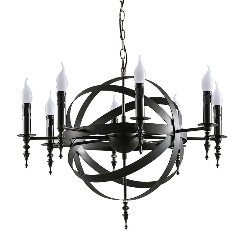 6/8-Light Industrial Globe Lantern Ceiling Light Candle Style Black Metallic Chandelier