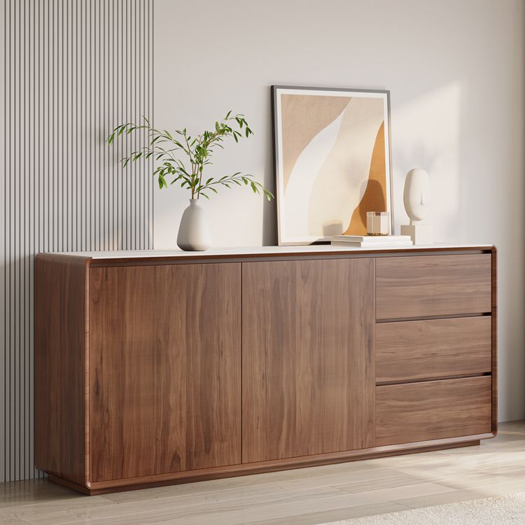 Brown Buffet Sideboard with Drawers Contemporary Dining Server