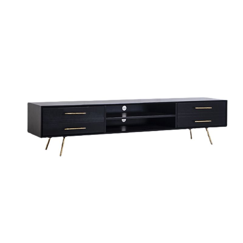 Glam Style TV Stand Black Colour Wood TV Console with Open Storage