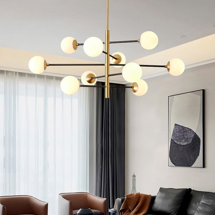 Lustre suspendu post-moderne Light Satin Opal Verre Plafond Chandelier en or pour le salon