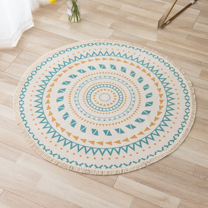 Gorgeous Floral Printed Rug Moroccan Cotton Blend Carpet Washable Carpet with Fringe for Home Decor