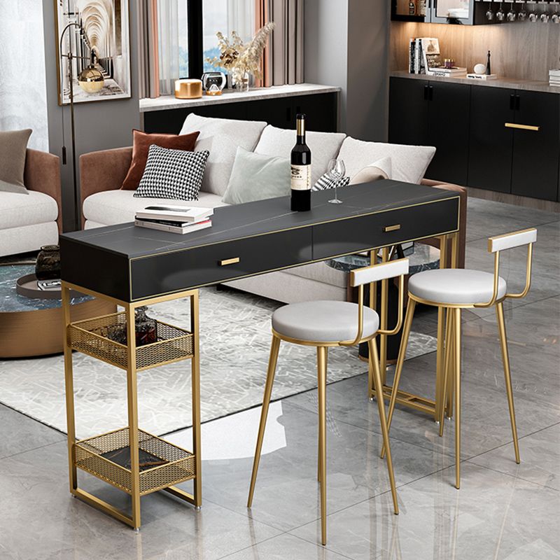 Sintered Stone Bistro Bar Table Gold Frame Base Bar Table with Drawers