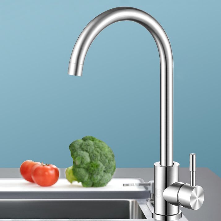 Modern Kitchen Bar Faucet 304 Stainless Steel Lever Handles High Arch Sink Faucet