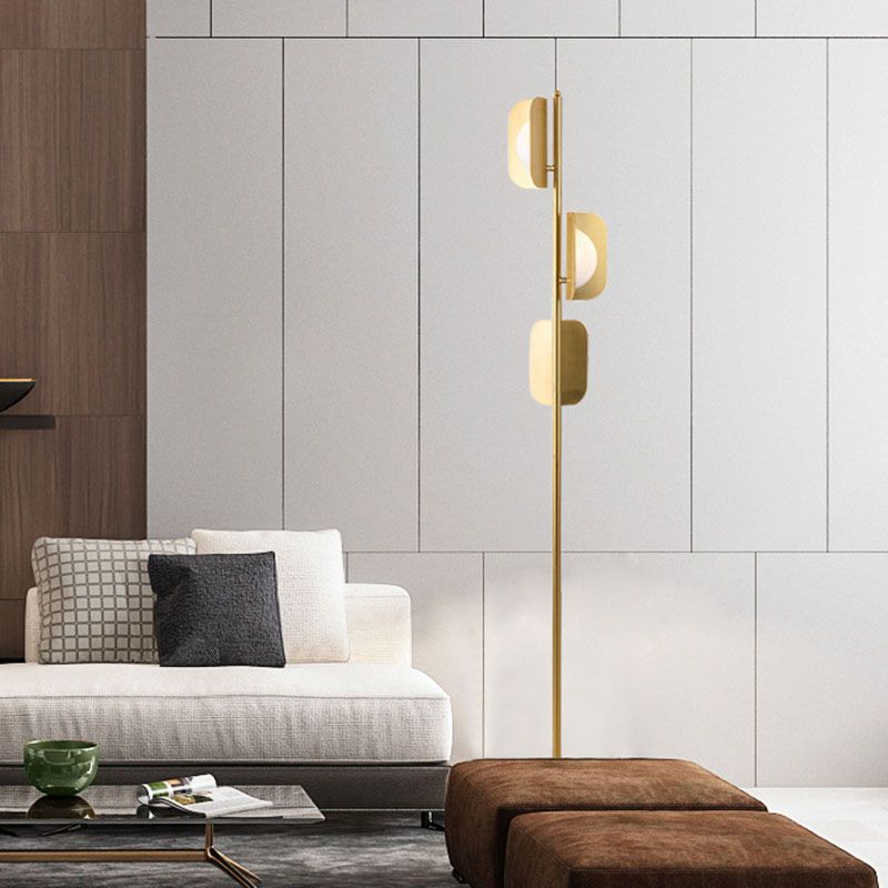 Metallic Geometric Reading Floor Lamp Simple 3 Bulbs Gold Standing Light for Living Room