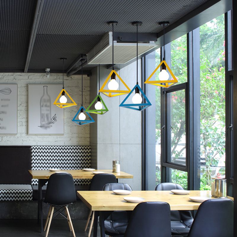 Simple Iron Ceiling Light Industrial Style Geometry Colorful Pendant Lamp for Houseroom