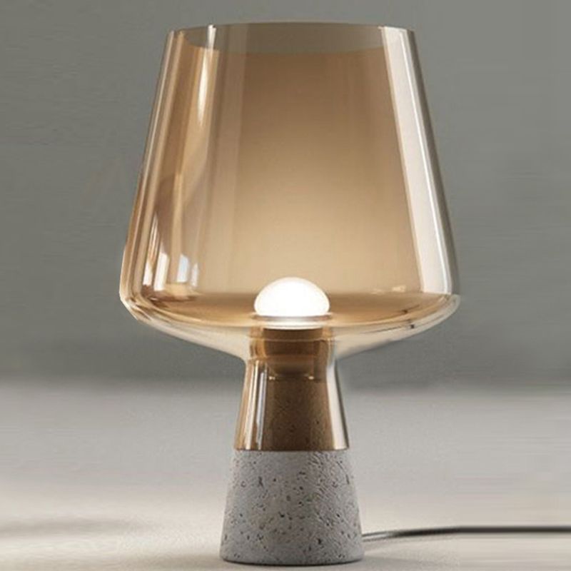 Cup Shaped Glass Night Lamp Postmodern 1 Bulb Table Light with Cement Base for Bedroom