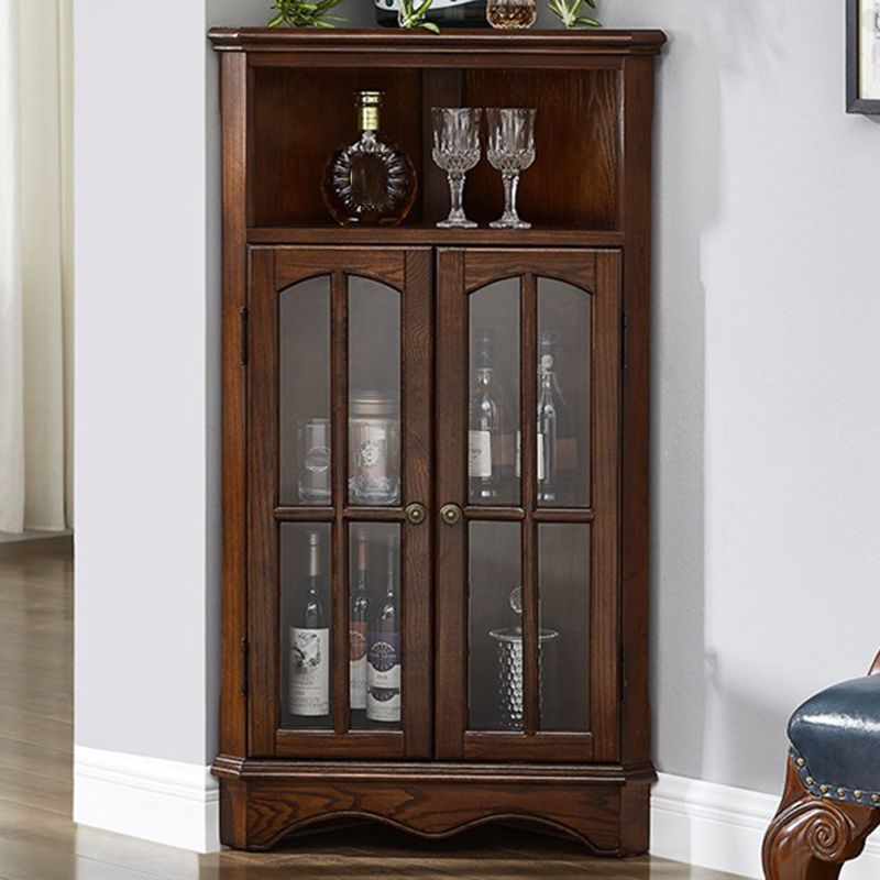 Mid-Century Modern Accent Cabinet Rubberwood Cabinet with Glass Paned