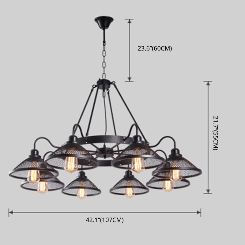 Industrial Cage Flared Chandelier Hanging Light Fixture Metal 8 Lights Pendant Ceiling Fixture Lamp