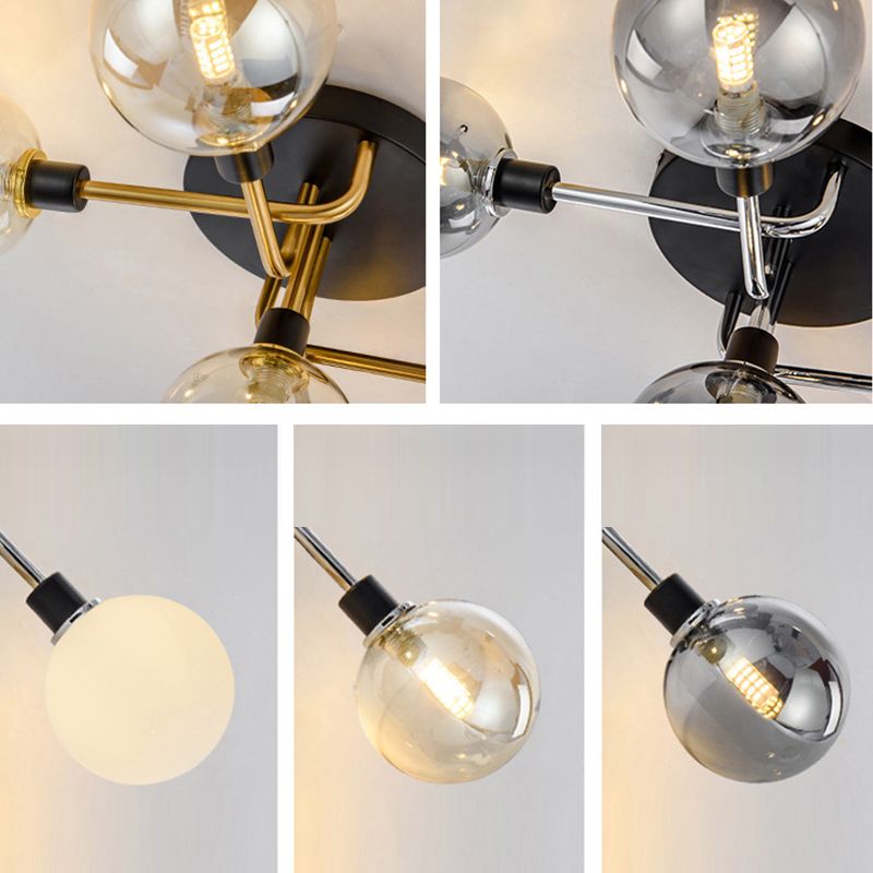 Simplicity-Style Semi Flush Mount Lighting Spherical Semi Flush Ceiling Light Fixture with Glass Shade