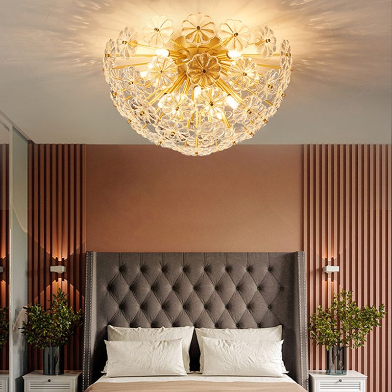 Modern Style Sputnik Flush Mount Crystal Ceiling Light in Gold for Bedroom