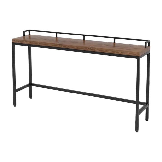 Rectangular Pine Wood Top Bistro Table Industrial Bar Table with Trestle Base in Black