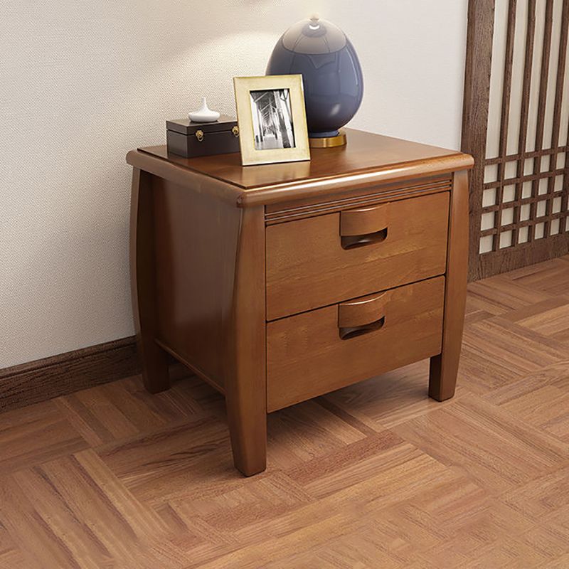 Solid Wood Nightstand Contemporary Bedside Cabinet with 2 Drawers