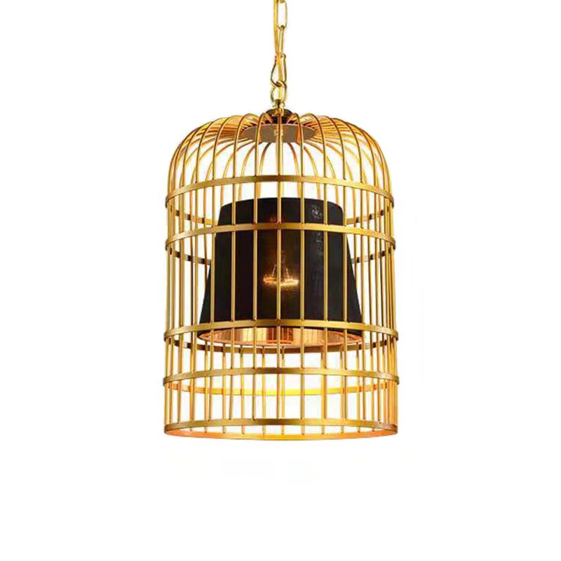 Gold vergulde vogelcage hangende lamp land metalen 1 lamp restaurant plafondlicht met kegel schaduw