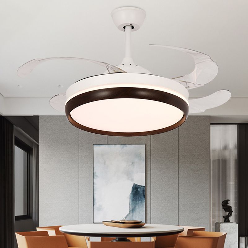 Iron and Acrylic LED Ceiling Fan Fixture Contemporary Drum Fan Lighting in White