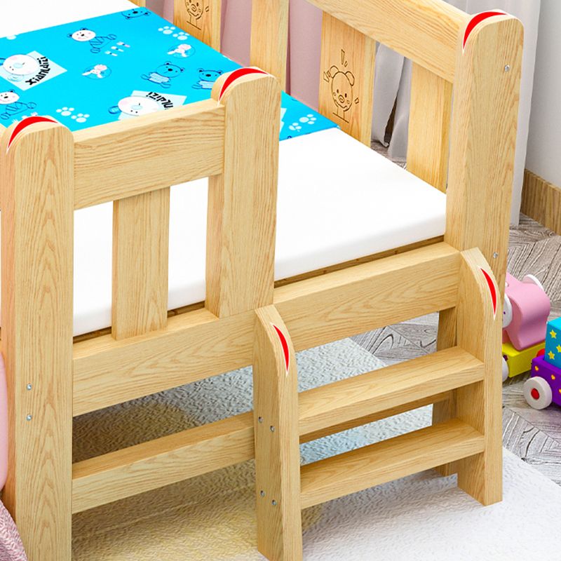 Solid Wood High Kids Bed Natural Slat Bed with Detachable Guardrails