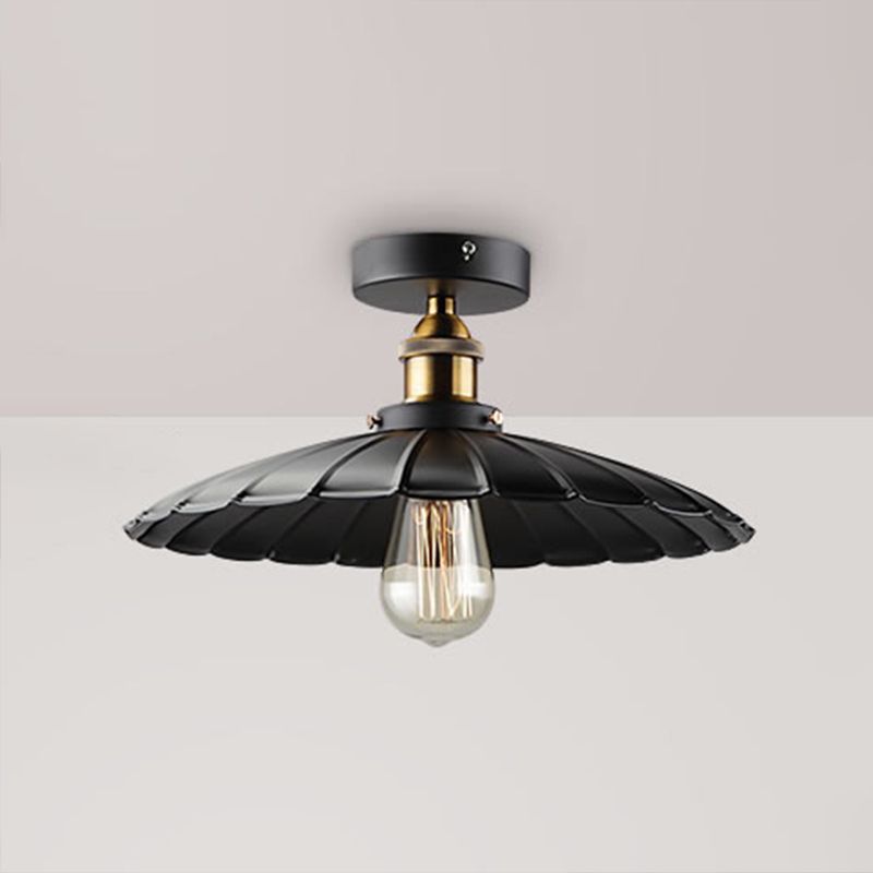 Metal Semi Flush Mount Ceiling Fixture Industrial Black Shaded Dinning Room Close to Ceiling Light