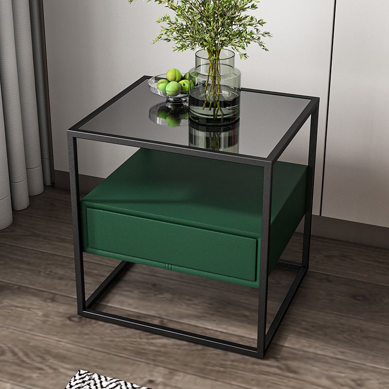 24 Inch H Nightstand Modern Glass Top 1-Drawer Metal Night Table with Legs