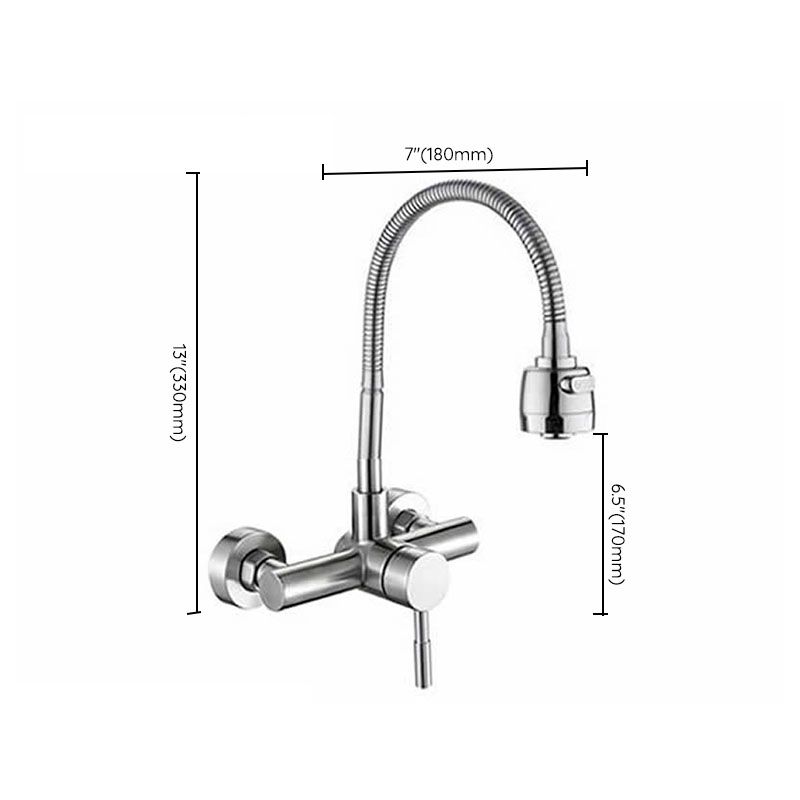 Contemporary Two Handles Kitchen Faucet Pull-down Metal Wall-mounted Faucet