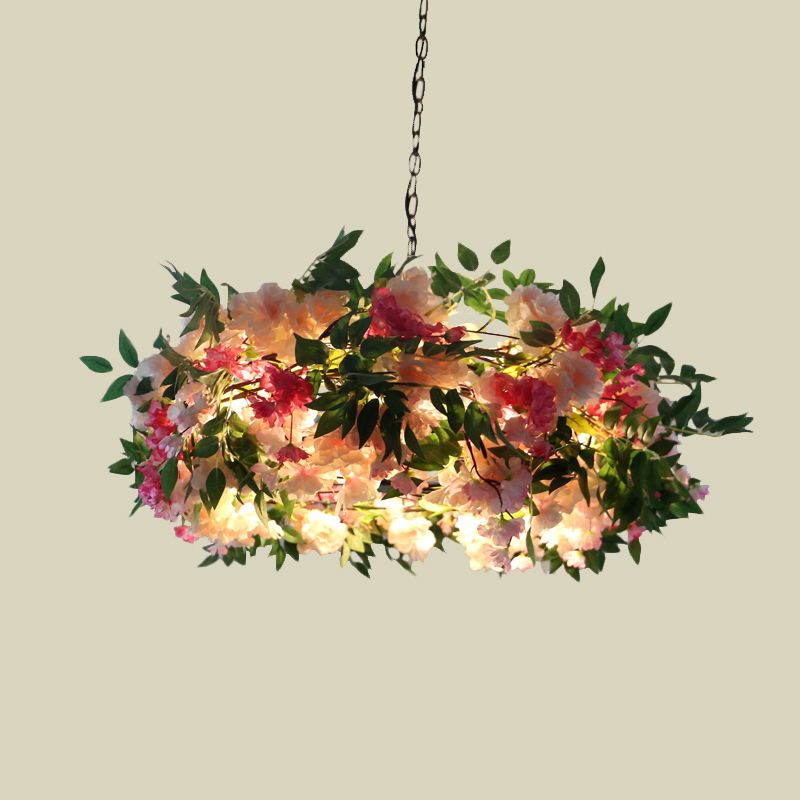 Schwarzer Sputnik Anhänger Kronleuchter Industrial Metal 5 Köpfe Wohnzimmer Hängende Lichtstoffe mit rosa Blumen -Deco