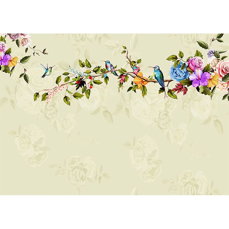 Rose and Bird Wall Decor for Living Room Asia Inspired Wall Mural, Custom Size Available
