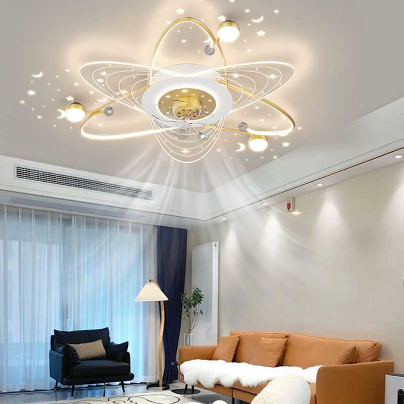 4-Light Golden/Black Modernism LED Ceiling Fan Light for Dining Room