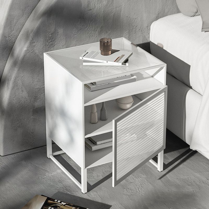 Modern Glass Night Table Storage Bedside Cabinet for Bedroom