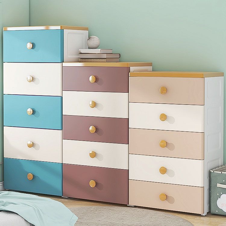 Scandinavian Chest Kids Nightstand Plastic Nursery Dresser with 5 Drawers