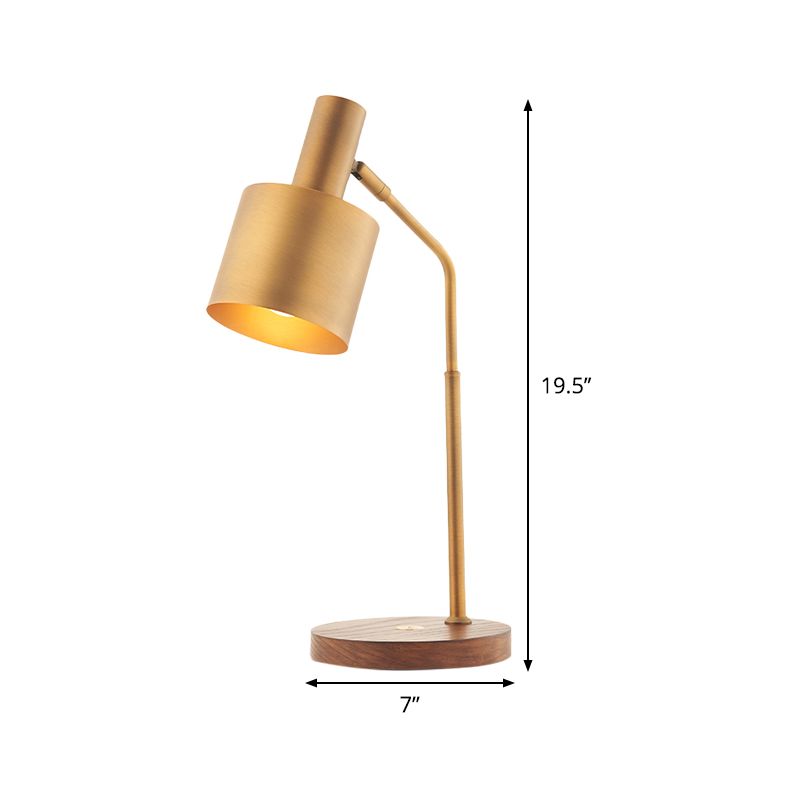 Minimalist 1-Bulb Night Lamp Brass Drum Nightstand Lighting with Metal Shade for Study Room