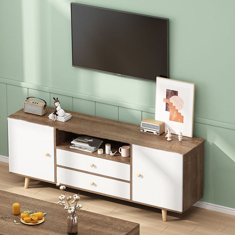 Open Shelving TV Stand Console Engineered Wood Stand Console with Wooden Legs