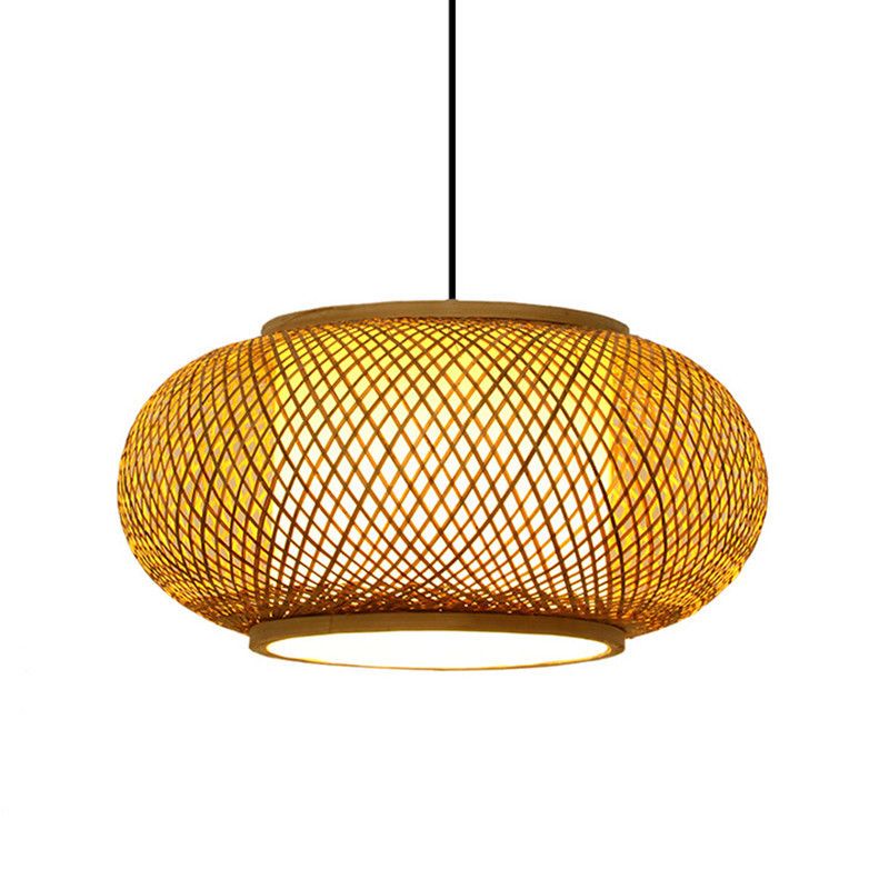 Asian Style Bamboo Woven Chandelier Lantern Shape 1 Light Dining Room Pendant Light