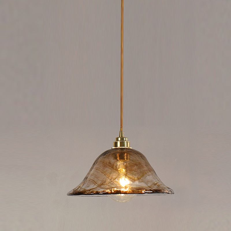 1 Light Hanging Glass Lamp Geometrical Pendant Industrial Metal Hanging Light in Amber