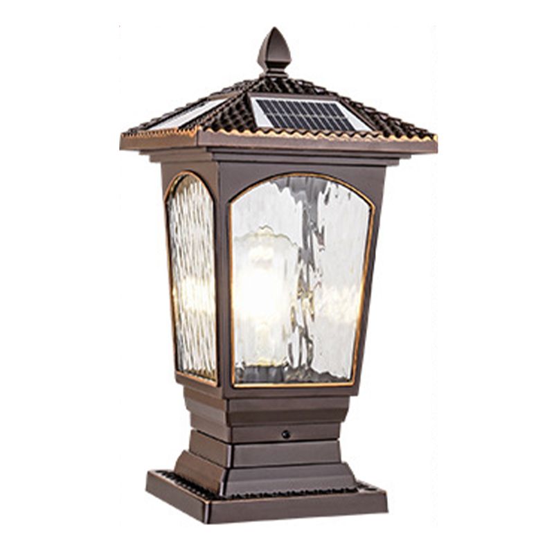 Rectangle Shape Metal Pillar Lamp Modern Style 1 Light Waterproof Outdoor Light in Copper