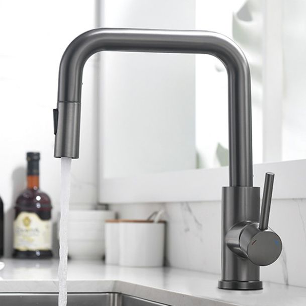 Modern Pull Out Single Rotary Switch Kitchen Faucet High Profile Faucet