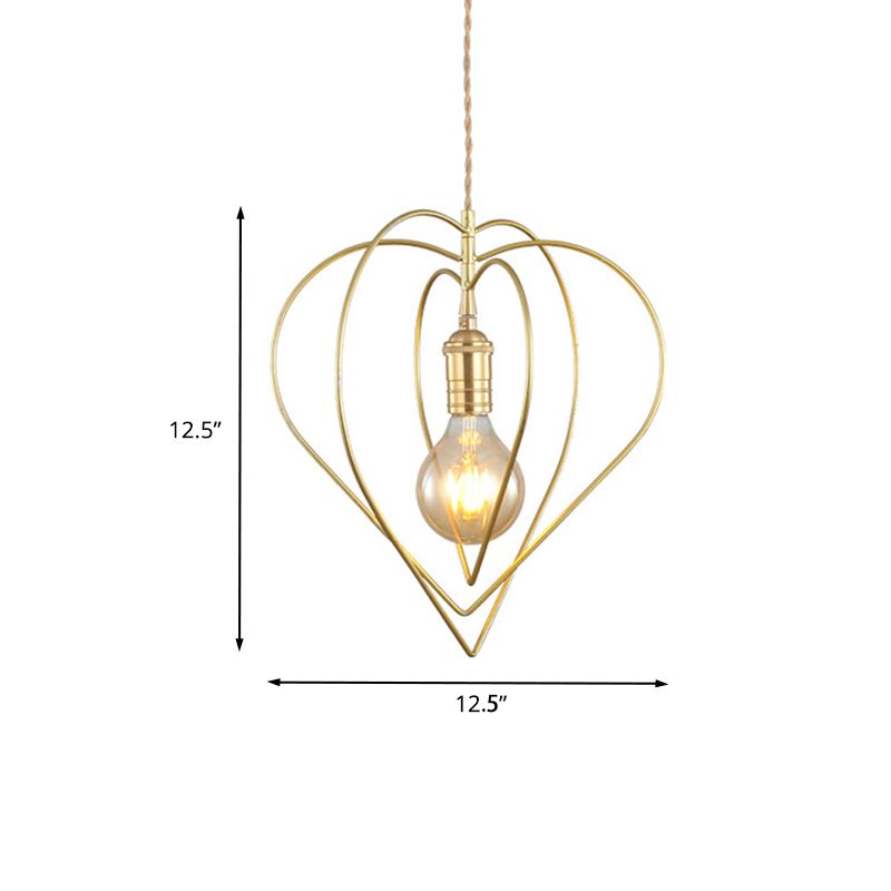 Gold Love Frame Rotatable Pendulum Light Minimalist Single-Bulb Metal Ceiling Pendant Lamp