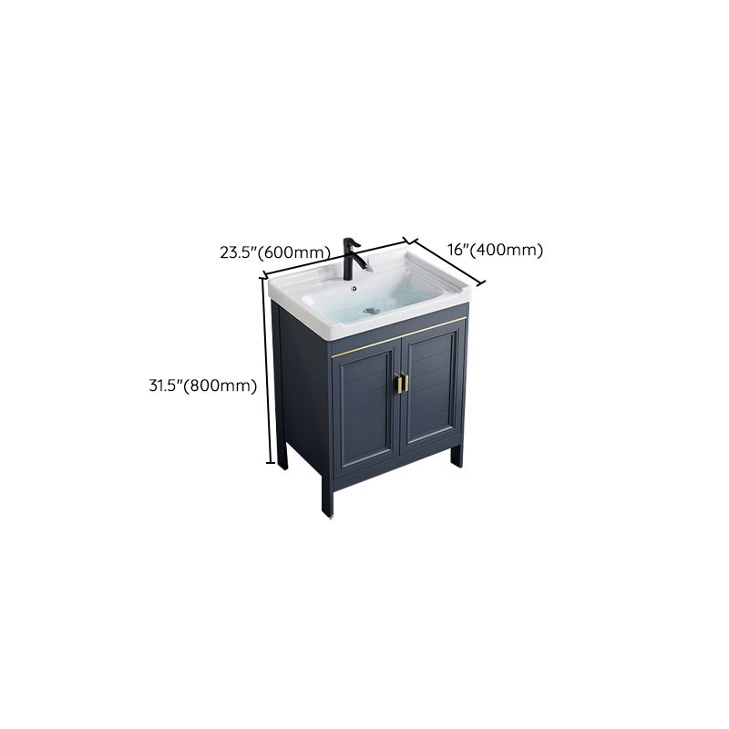 Blue Bath Vanity Freestanding Rectangular 2 Doors Single Sink Metal Frame Bathroom Vanity