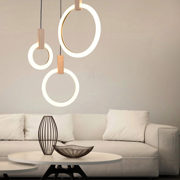 Acrylic Circle Pendant Ceiling Light Minimalist Style LED Wood Ceiling Pendant Light