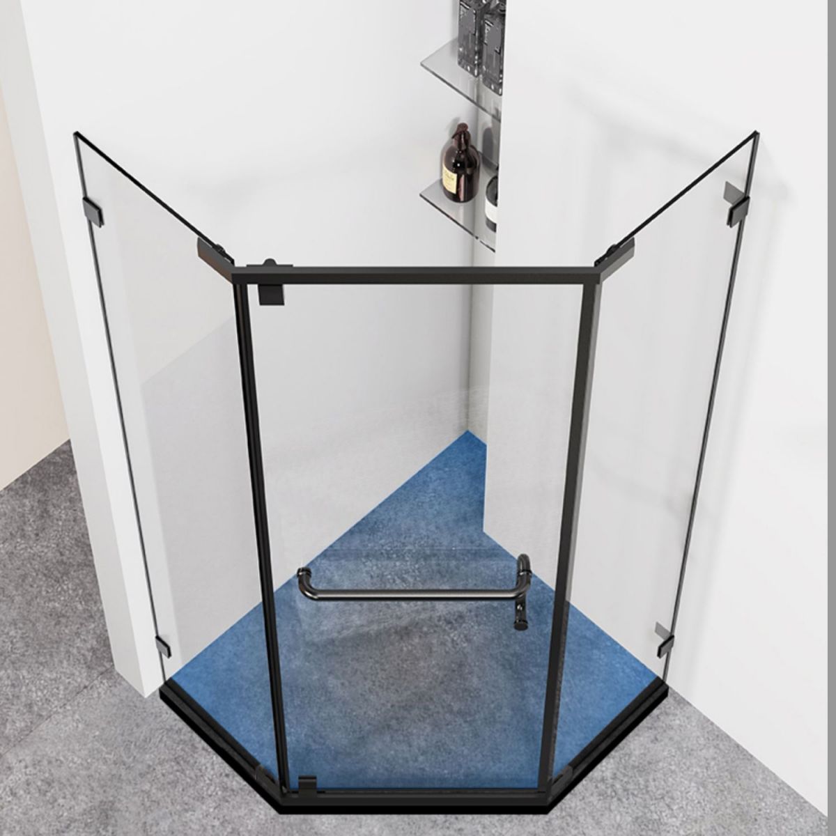 Neo-Angle Polished Glass Shower Enclosure Matt Black Frame Shower Stall