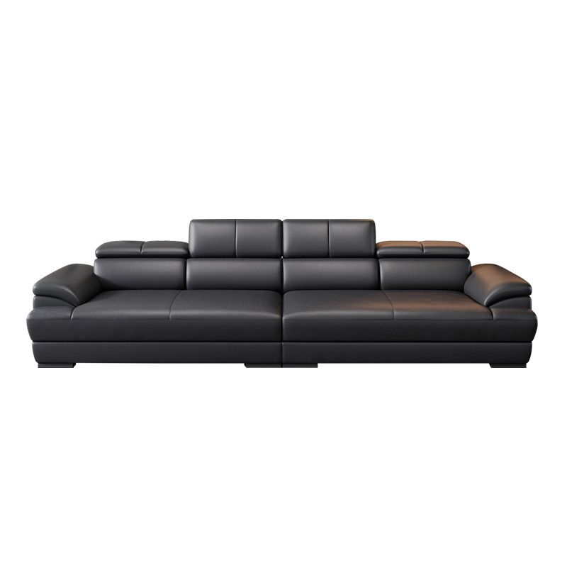 Genuine Leather Pillow Top Arm Sectional Sofa 27.56"H Cushion Back Sofa,Black