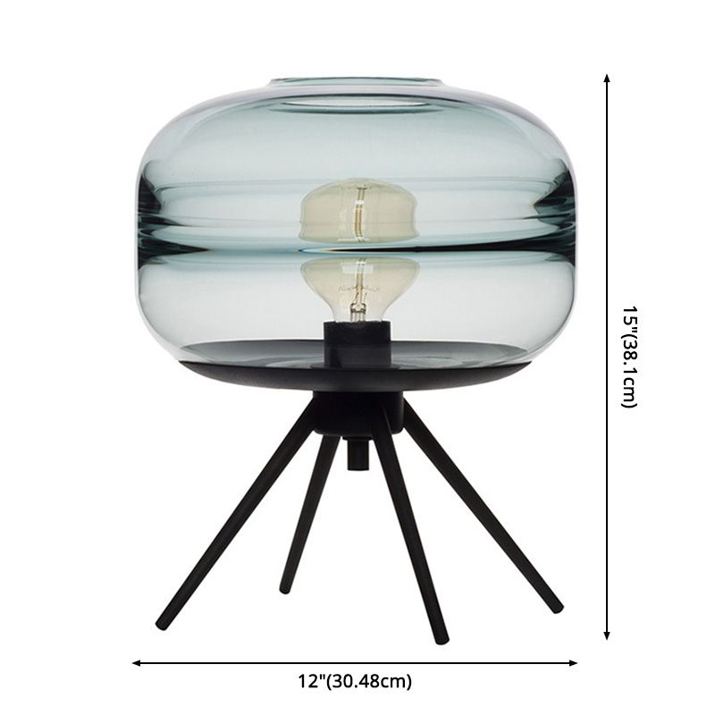 Nordic Simplicity Style Drum Glass Table Lamp 11.5" Wide Bedroom Nightstand Light with Black Metal Tripod Base