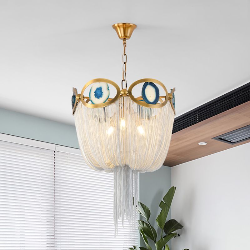 Chain Metal Empire Chandelier Lighting Modernist Nordic Style 3 Lights Gold Hanging Light Fixture