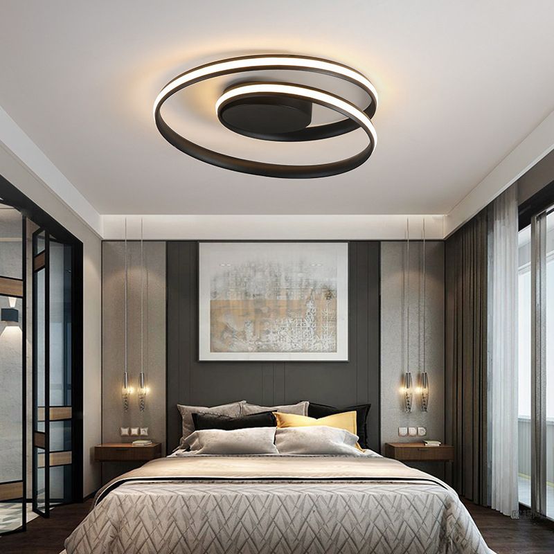 Circular Semi Flush Mount Lighting Contemporary Aluminum Ceiling Light Fixtures for Bedroom