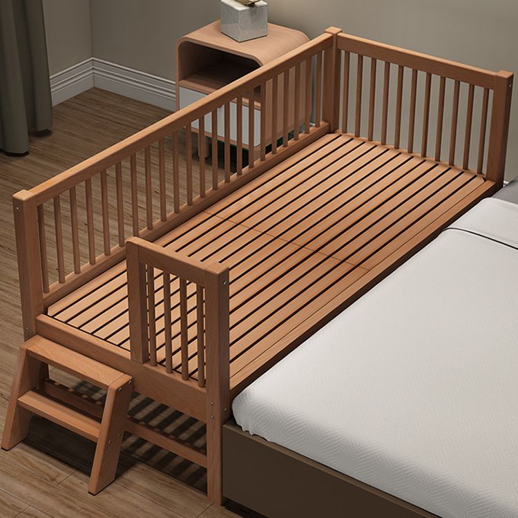 Contemporary Natural Solid Wood Baby Crib with Guardrail Wood Crib